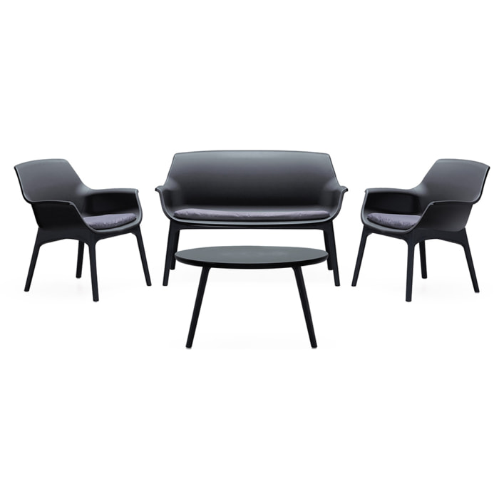 Salon de jardin 4 places gris anthracite avec table basse BUCA