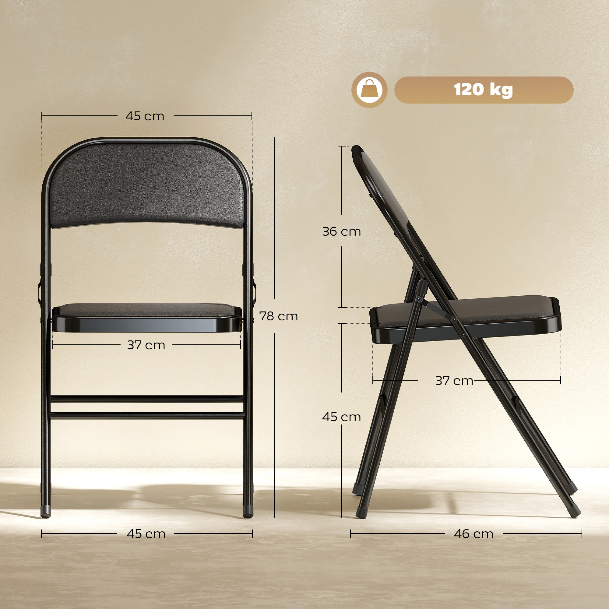 Lot de 6 chaises pliantes assise dossier rembourrés acier synthétique noir