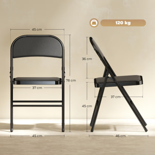 Lot de 6 chaises pliantes assise dossier rembourrés acier synthétique noir