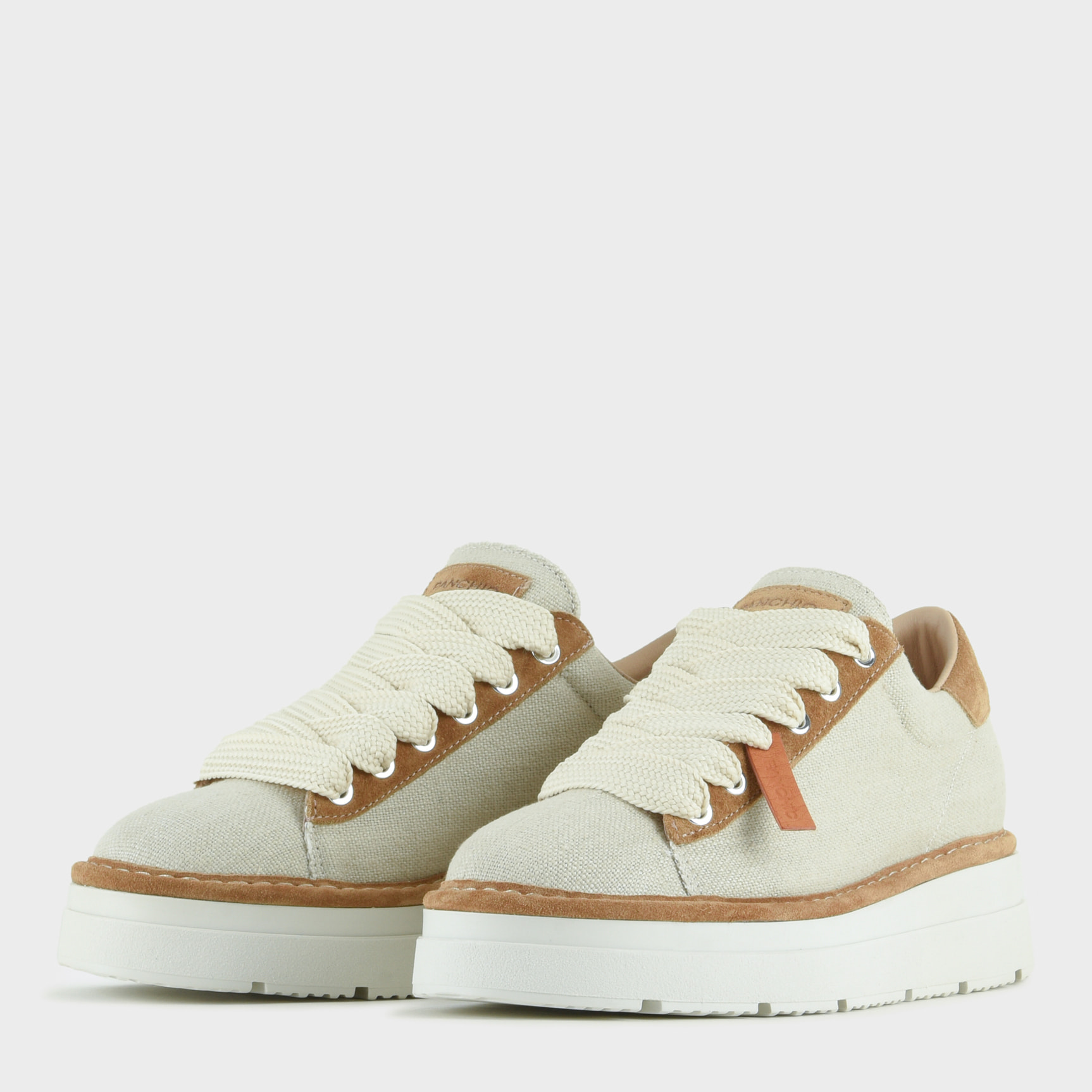 SCARPA ALLACCIATA P89 DONNA IN LINO E SUEDE NEBBIA BISCOTTO
