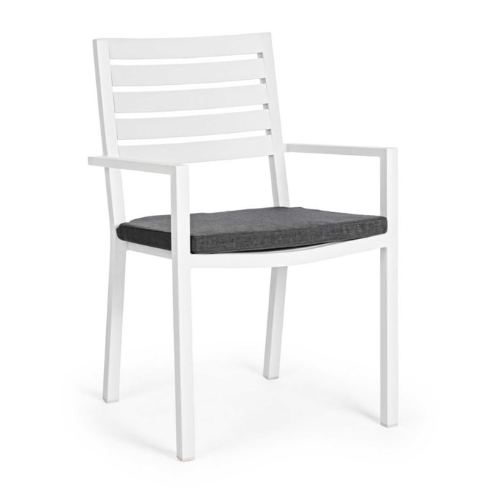 Set 4 sedie da giardino MURGIA con cuscino sfoderabile in tessuto e struttura in alluminio bianco