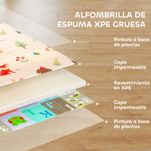 Alfombra Bebé Acolchada Plegable Reversible 150x180 cm, Tapete de Actividades Bebé XPE, Doble Cara Impermeable, con Bolsa de Transporte, Multicolor