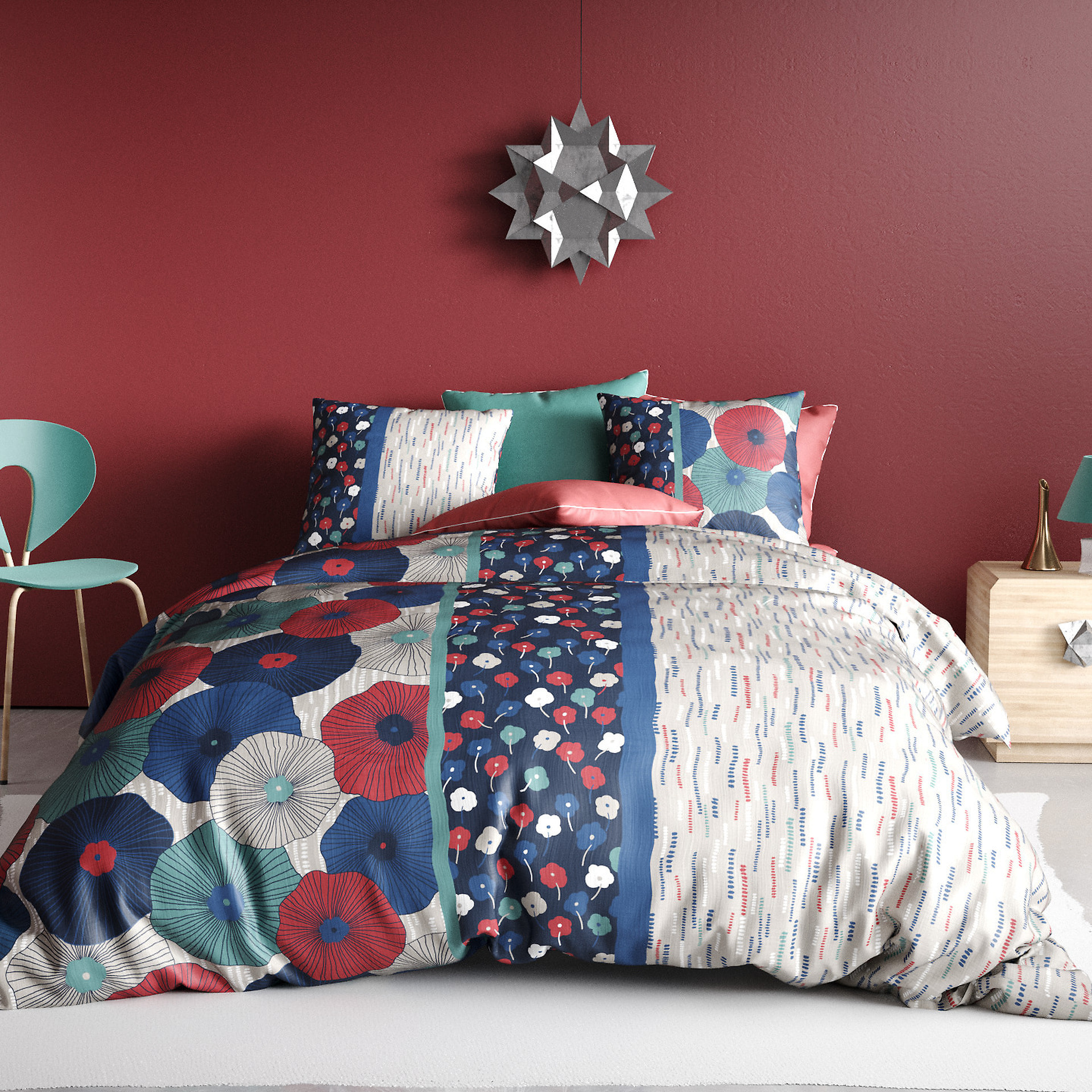 Parure housse de couette coton bleu