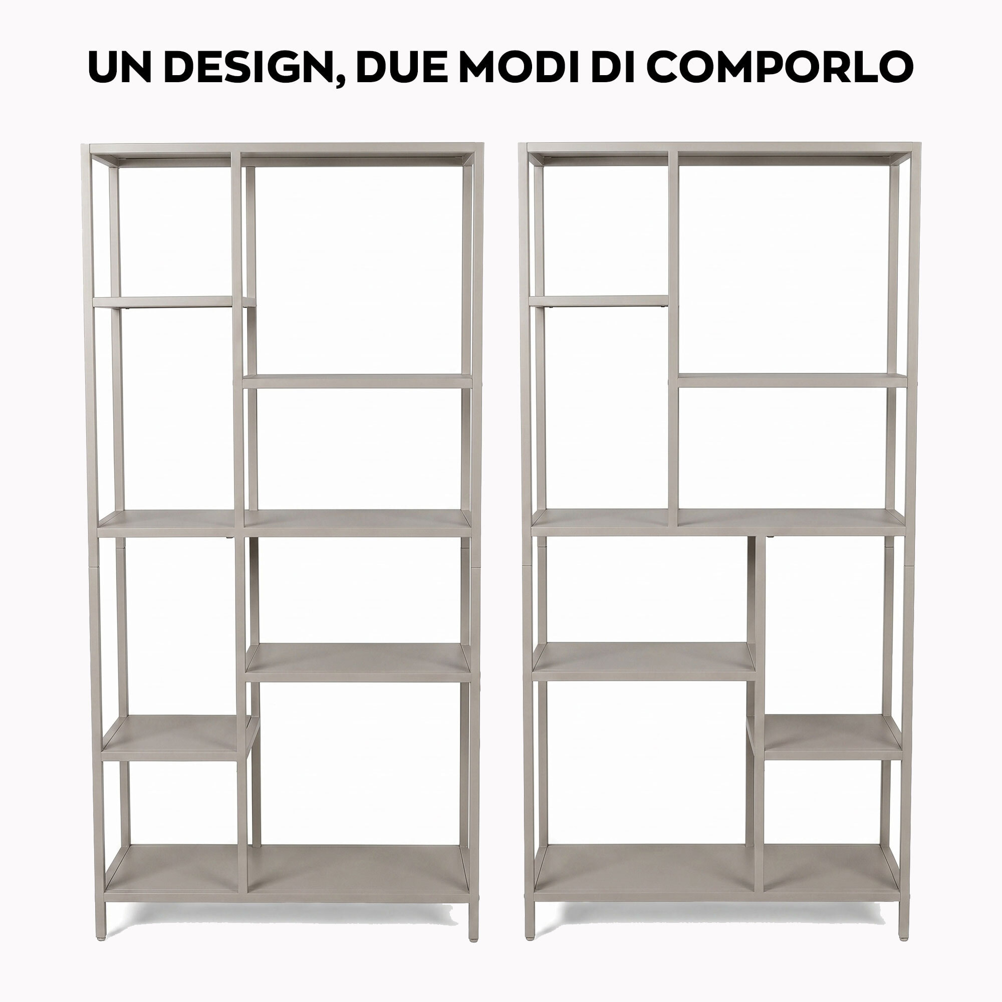 Padma - Libreria Freestanding a 6 Ripiani 80x163,5x30 cm Scaffale per Soggiorno, Ufficio in Metallo Tortora