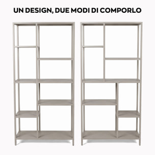 Padma - Libreria Freestanding a 6 Ripiani 80x163,5x30 cm Scaffale per Soggiorno, Ufficio in Metallo Tortora