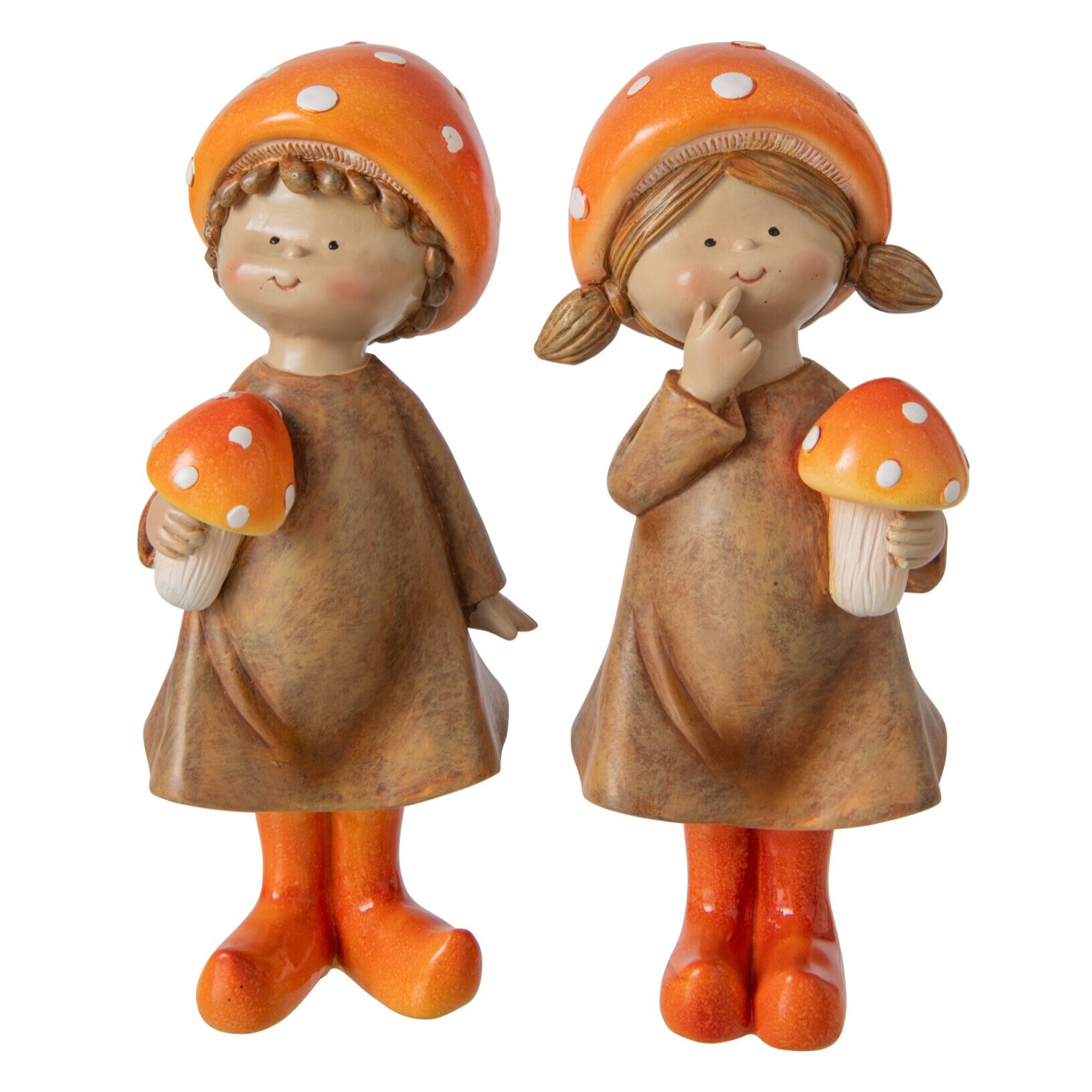 J-Line Garçon et fille champignon - polyrésine - beige/orange - large - assortiment de 2