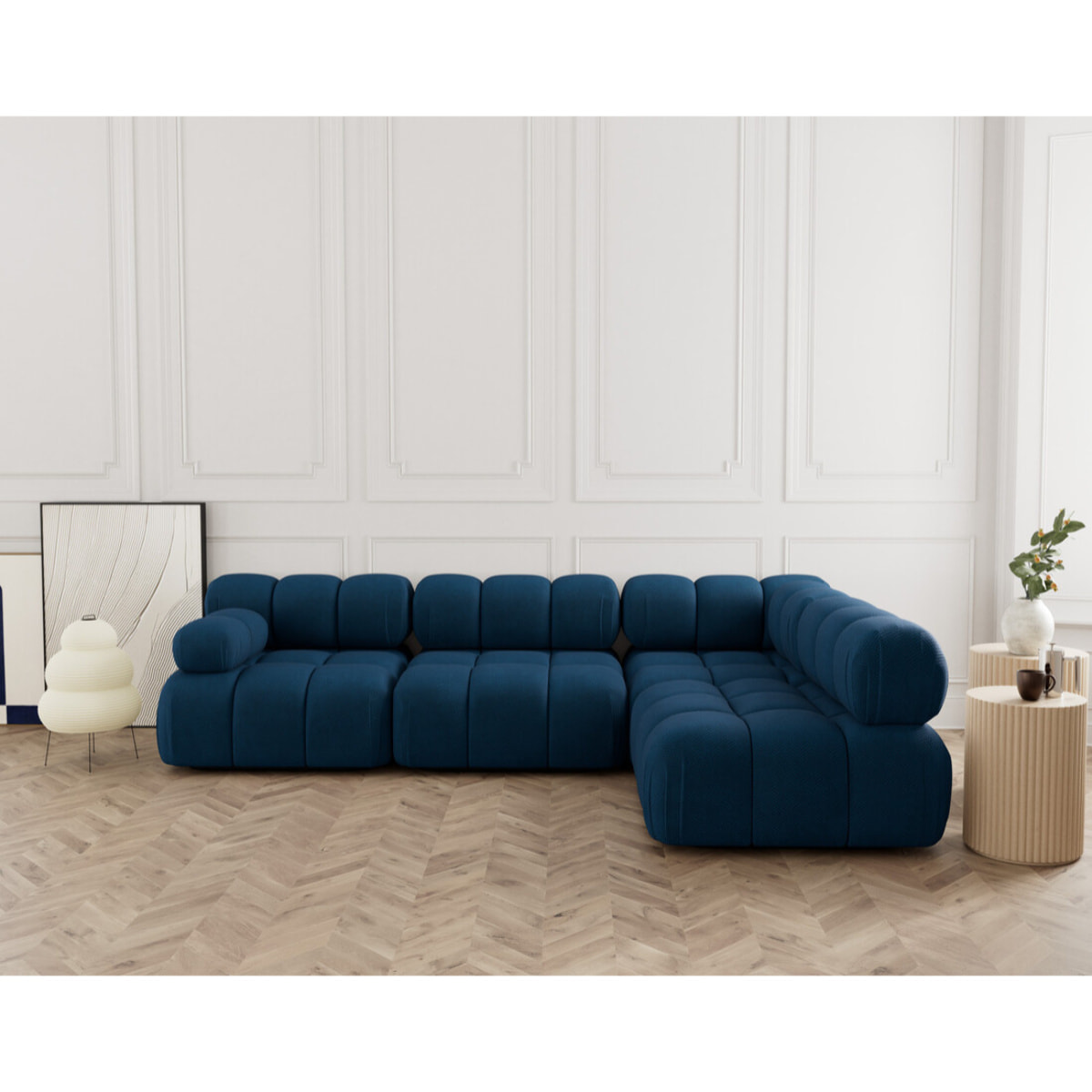 Ruby - canapé modulable d'angle droit 5 places en velours texturé - Bleu