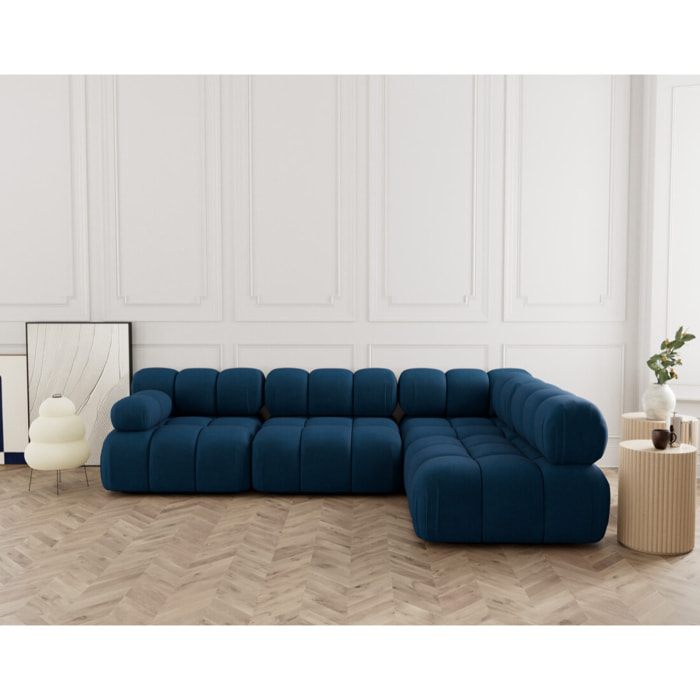 Ruby - canapé modulable d'angle droit 5 places en velours texturé - Bleu