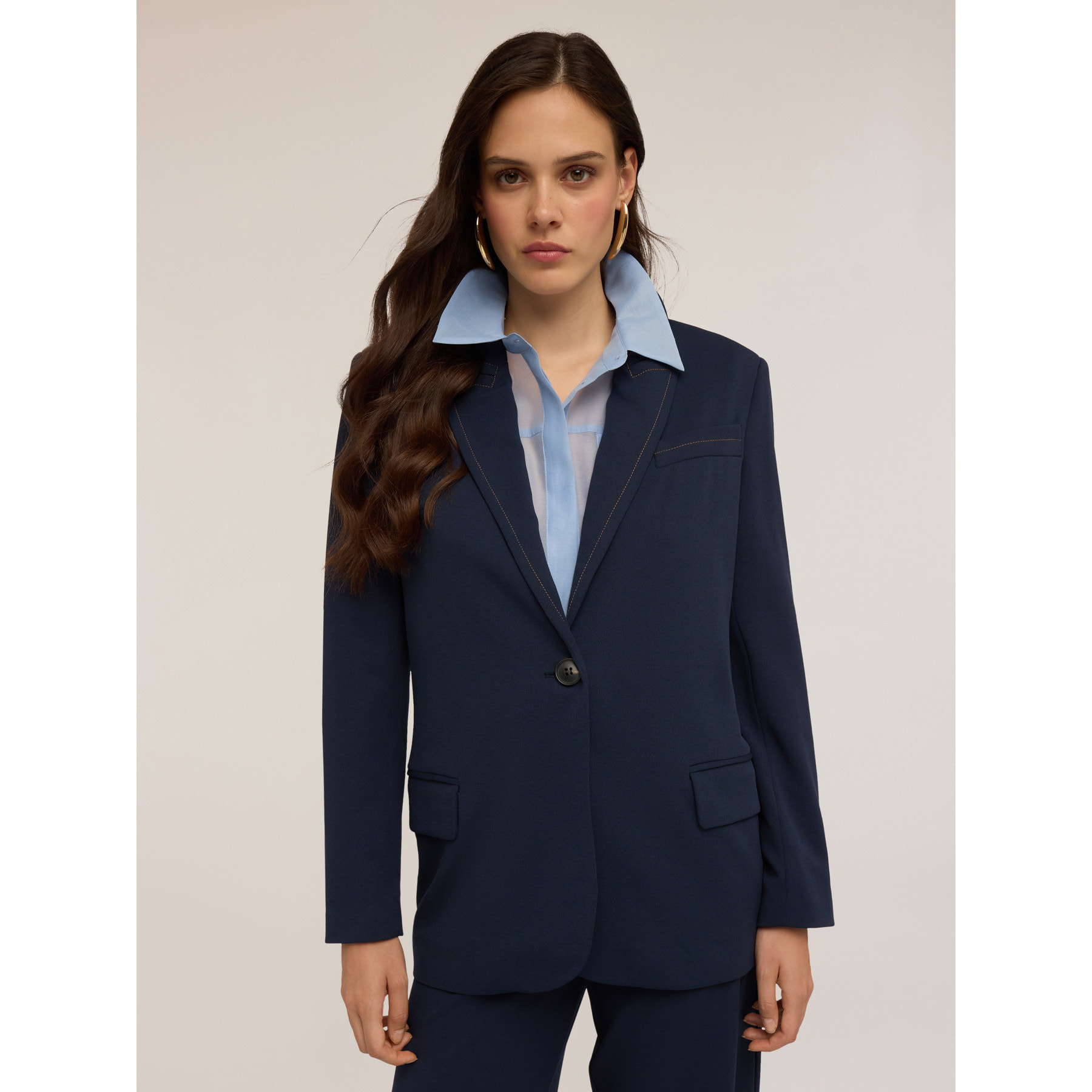 Motivi - Chaqueta de un solo botón con costuras en contraste - Azul