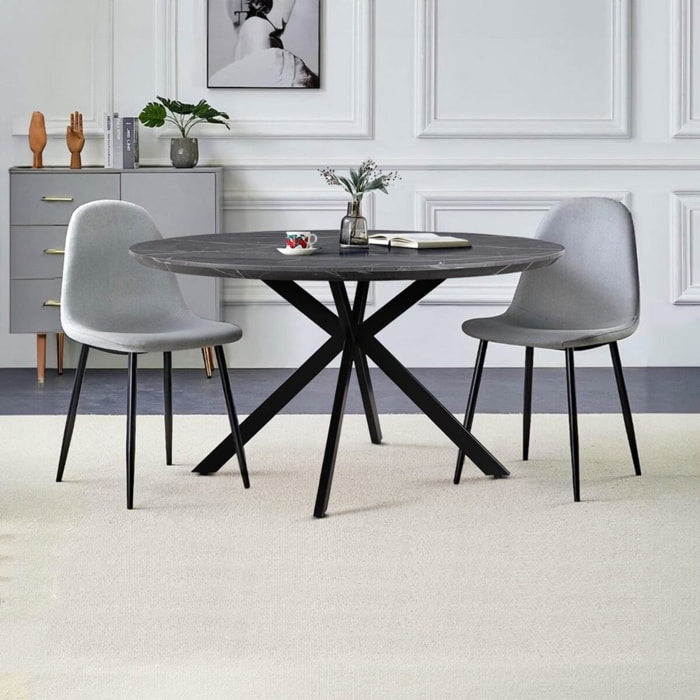 Tavolo da pranzo tondo 140 cm top effetto marmo grigio scuro - Gabry