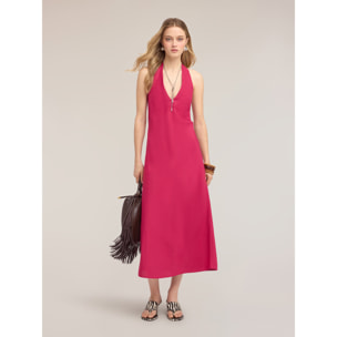Motivi - Vestido largo en A de mezcla de lino - Fuchsia