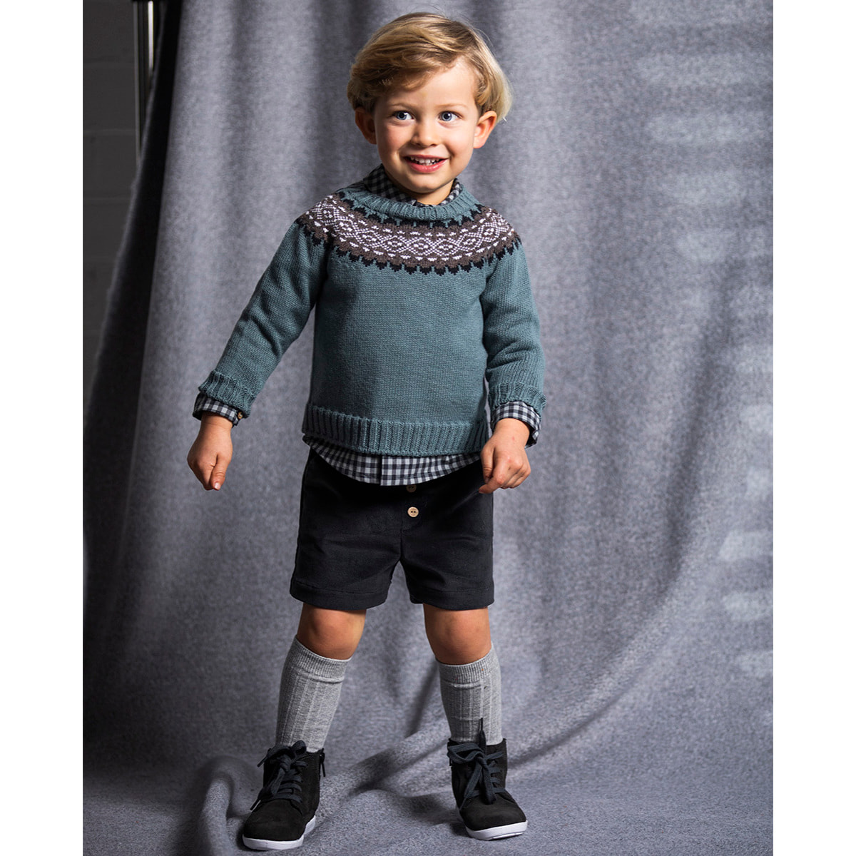 CAMISA POPELÍN CUADROS GRISES Y AGUA