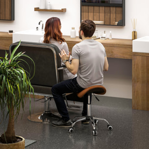 Tabouret de massage tabouret selle ergonomique pivotant 360° hauteur réglable revêtement synthétique marron chromé