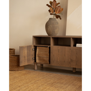 Buffet avec 4 portes en bois de placage de frêne naturel en teinte noisette de 176x40cm Hauteur: 75 Longueur: 176 Largeur: 40