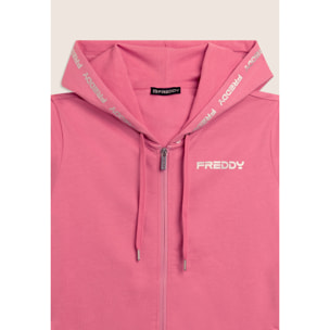 Tuta con zip e cappuccio, inserti a contrasto e dettagli logo