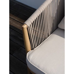 IBARRA - Salon bas de jardin 5 pl en aluminium imitation bois et corde tissée