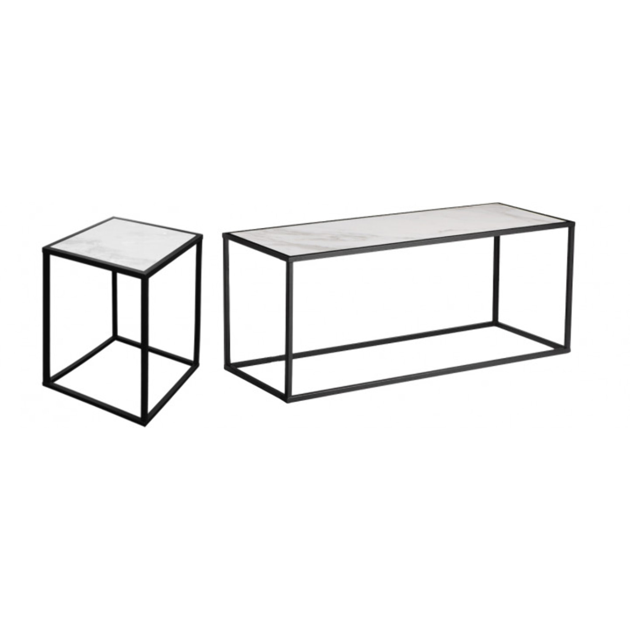 Set de 2 tables en métal et plateaux céramiques réversibles - LIVORNO