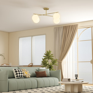 Plafonnier design doré dia. 75 cm 4 lampes boules verre dépoli blanc métal