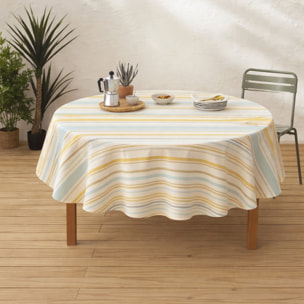 Nappe ronde coton enduit rayures basque - Bleu