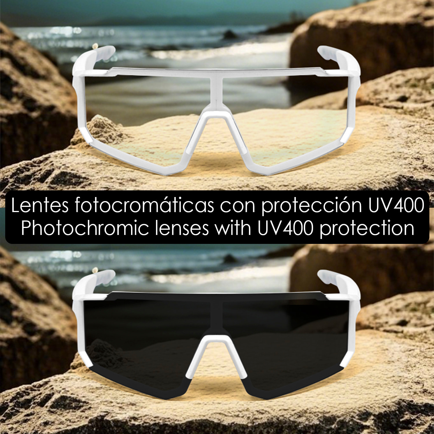 Occhiali sportivi intelligenti QY PRO 1. Assistente vocale intelligente, traduzione in tempo reale di oltre 100 lingue, controllo della musica/chiamate e lenti fotocromatiche UV400.