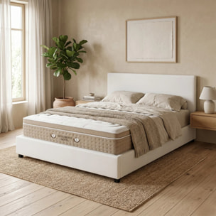 Ensemble matelas Bali & lit coffre Colisée | Mémoire de forme et ressorts ensachés | Grande capacité de stockage | Simili cuir | Blanc