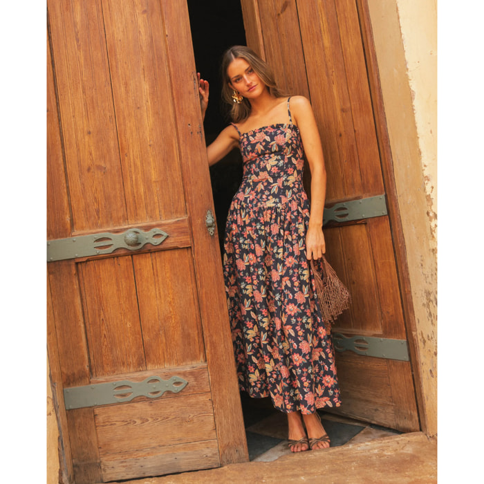 Vestido midi con tirante fino de algodón