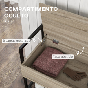 Banco Zapatero con Tapa Abatible Mueble Zapatero con Banco con Compartimento Oculto y Estante Inferior de Rejilla para 4 Pares de Zapatos para Pasillo Salón 84x39,5x61 cm Roble