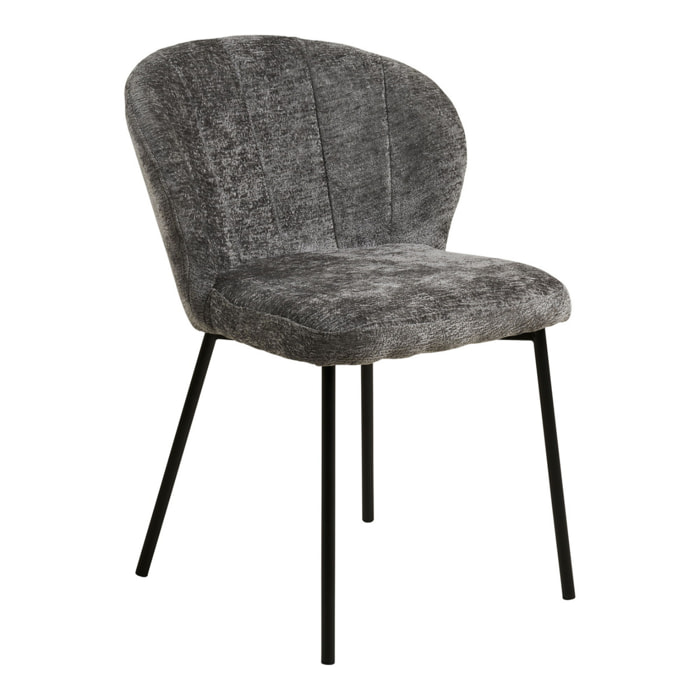 Set 2 sedie da pranzo Roanne in tessuto grigio gambe nere