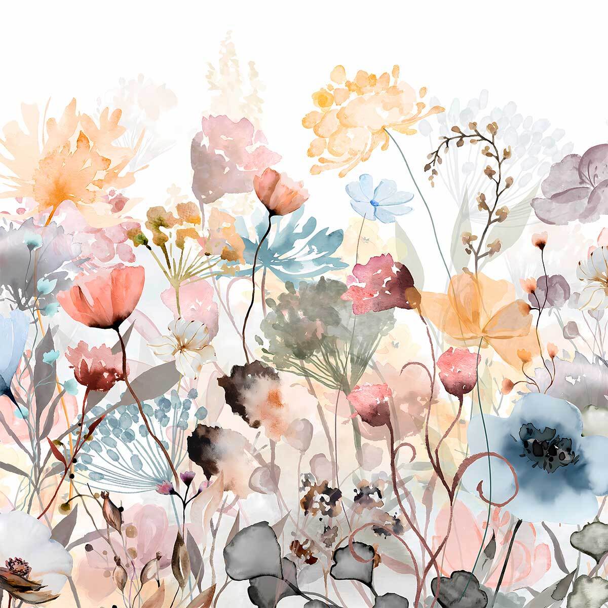 Papier peint panoramique Jardin Flottant  et  Fleurs Pastel  Intissé