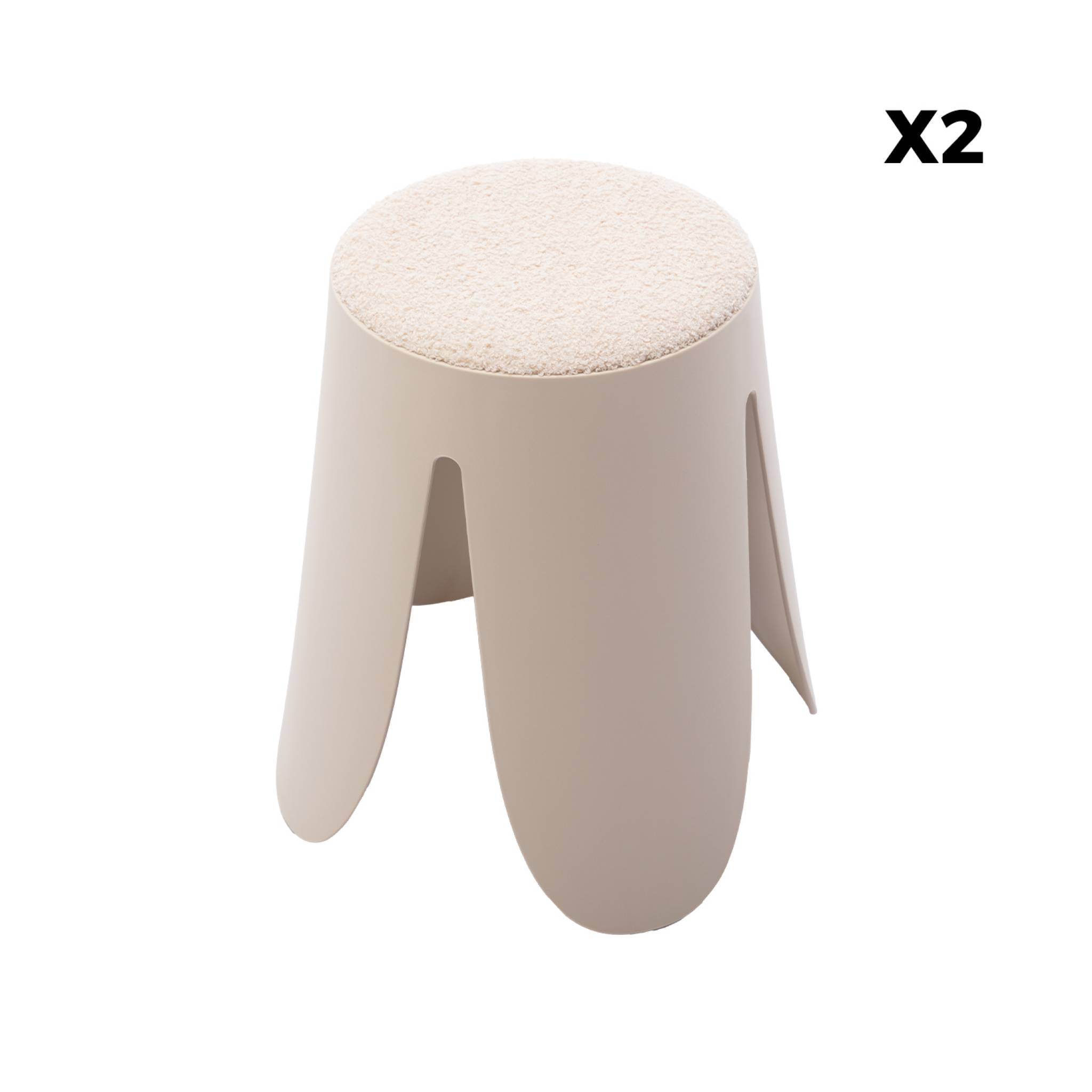 Set de 2 tabourets empilables beige. bouclette texturée. NIKI. Ø30 / 44 x H46cm