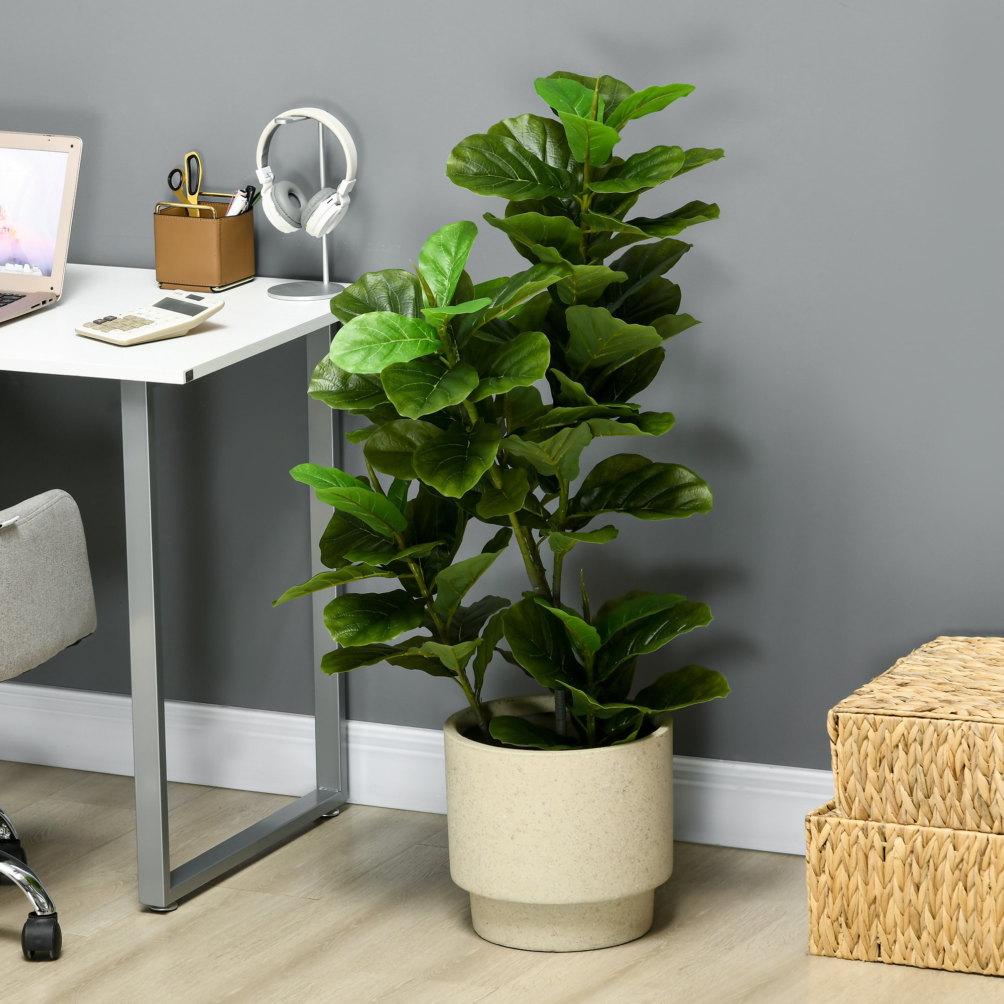 Conjunto de 2 Plantas Artificiales Decorativas 110x15 cm Árboles Artificiales de Ficus con 90 Hojas y Macetas para Interior Decoración para Sala de Estar Oficina Verde