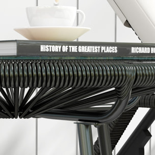 Mesa de Jardín de Ratán Sintético Mesa de Centro Redonda para Exteriores con Tablero de Vidrio Templado y Patas de Metal para Patio Balcón Ø50x50 cm Negro