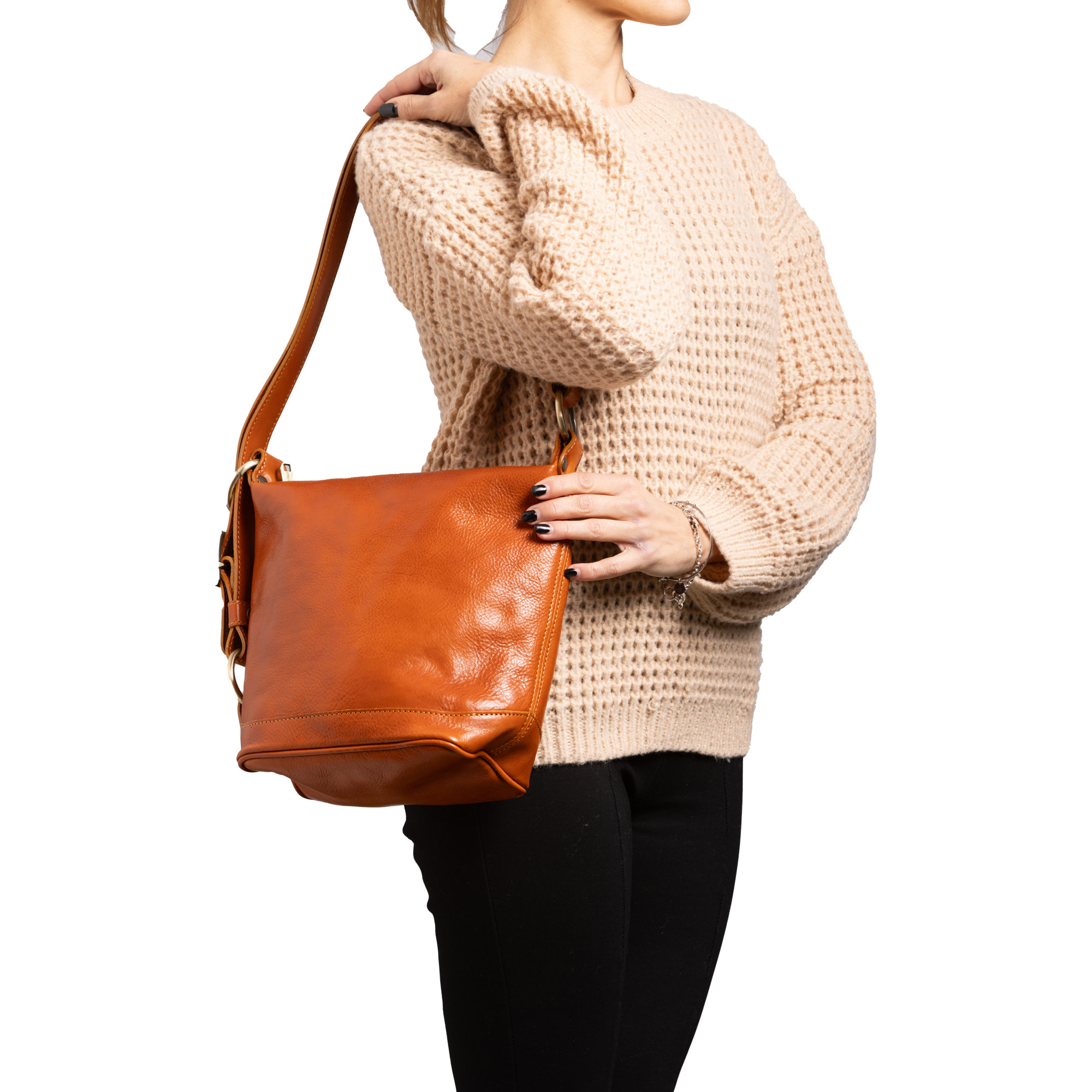 Borsa a secchiello  da donna In Vera pelle Made in Italy 25x28x14 cm