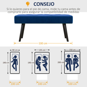 Taburete Pie de Cama Multifuncional Banco Pie de Cama Moderno Banco Dormitorio con Pies de Acero y Asiento Acolchado Carga 120 kg para Entrada Pasillo 100x36x45 cm Azul Oscuro