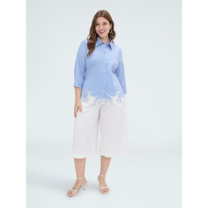Fiorella Rubino - Camicia a righe in cotone con dettaglio macramè - Azzurro