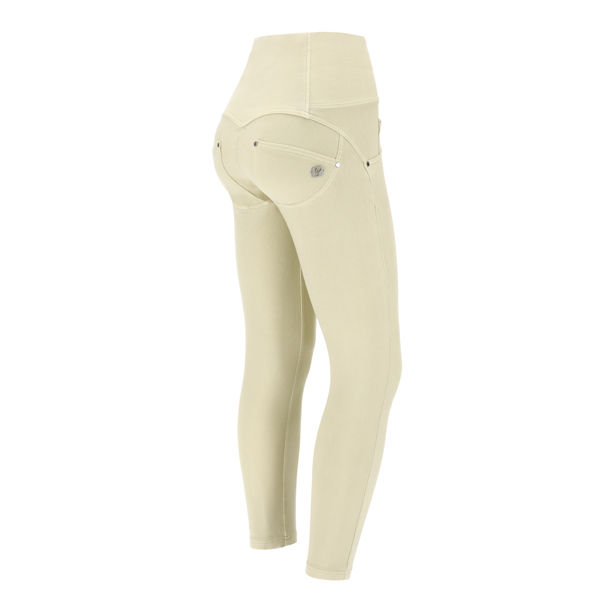 Pantaloni push up WR.UP® 7/8 vita alta con bottoni in tessuto navetta con strappi