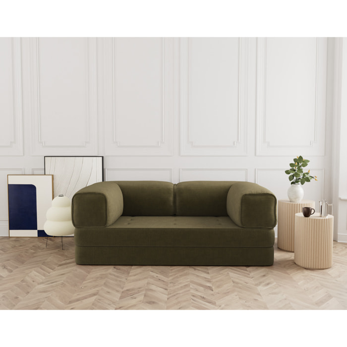 Poppy - canapé 3 places convertible en velours côtelé - Vert