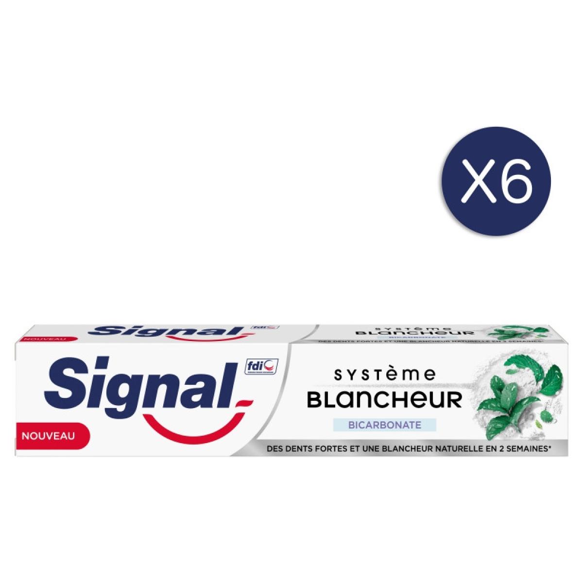 6 Dentifrices SIGNAL Système Blancheur Bicarbonate (Lot 6x75ml)