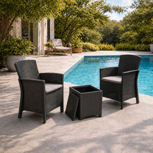 Ensemble de jardin 2 fauteuils gris anthracite avec table basse PASTO