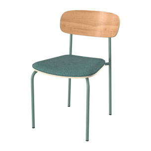 Lot de 2 chaises en bois clair et tissu bleu canard - Alba