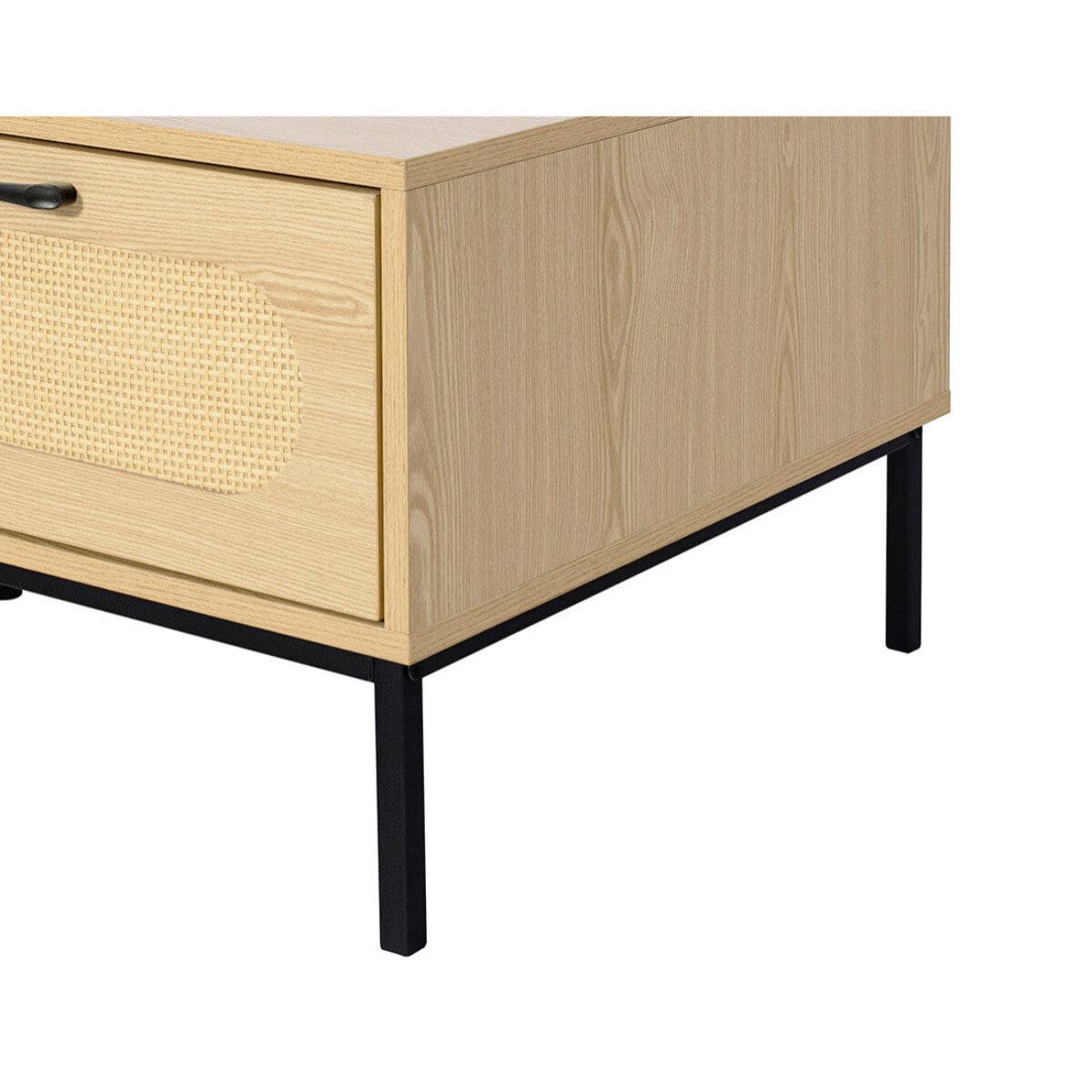 Nagato - table basse - cannage et effet bois - 1 tiroir et 1 niche - 110 cm - Bois / Noir