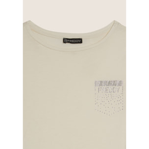 T-shirt manica corta con strass a forma di taschino FREDDY