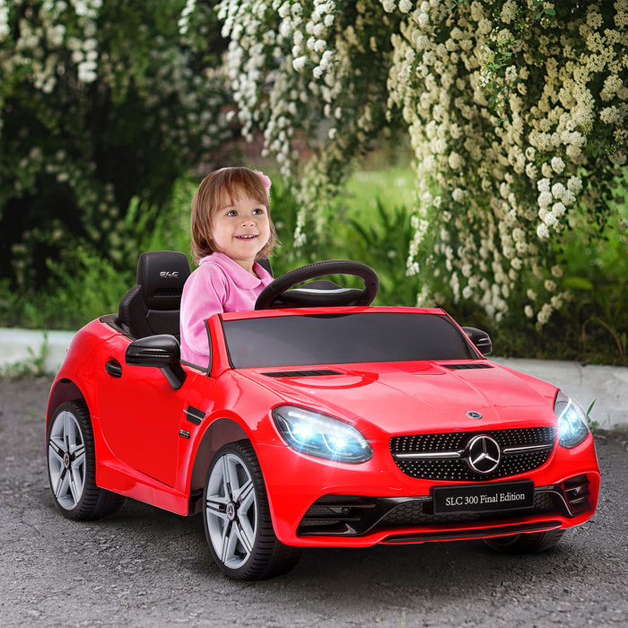 Coche Eléctrico para Niños de +3 Años, Mercedes SLC 300, Coche Eléctrico 12V, con Mando a Distancia 2,4 G, Ruedas Traseras con Suspensión, Faros LED, Música, USB, Motor Doble, Rojo