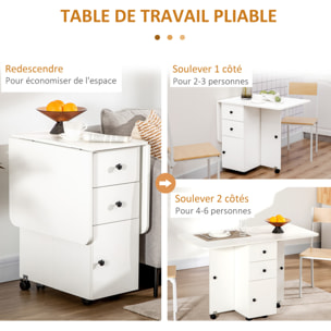 Table pliable de cuisine salle à manger - 2 tiroirs, placard, niche - panneaux aspect bois blanc