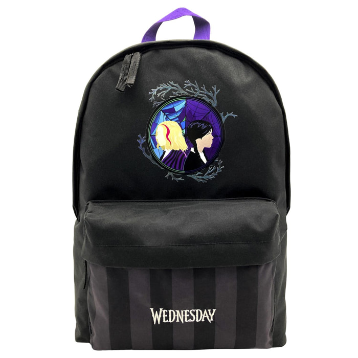 DAM Wednesday Miércoles y Enid mochila Americano. Compartimento portalaptop. Interior forrado y personalizado, espaldera y tirantes acolchados. 31x13,5x43 Cm. Color: Negro