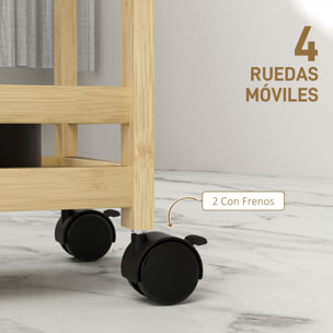 Estantería de Baño de Bambú de 3 Niveles Carrito Auxiliar de Almacenaje con Ruedas para Salón Cocina 55x20x75 cm Natural