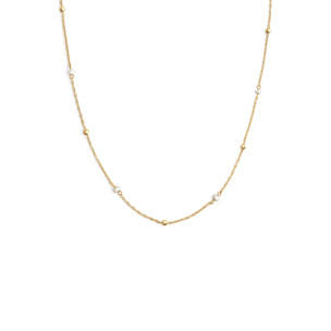 Collar Long Pearl Dots Acero Baño Oro