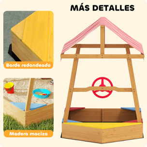 Arenero para Niños de +3 Años Arenero Infantil en Forma de Barco con Toldo y Asientos Arenero para Exterior 133x101x141 cm Natural