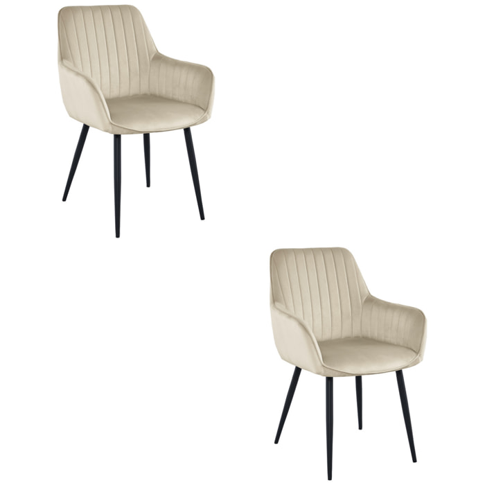 Set di 2 sedie Solden in velluto beige e gambe nere