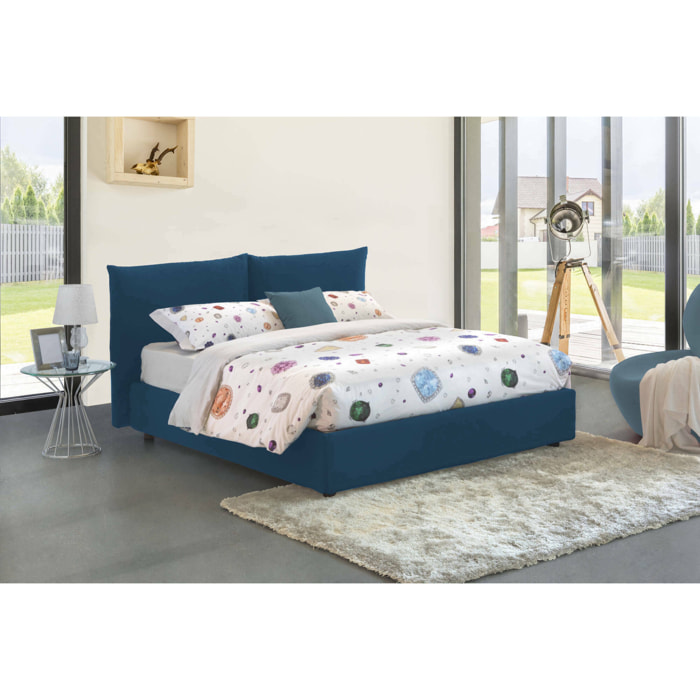 Letto matrimoniale Cristel, Letto contenitore con rivestimento in tessuto, 100% Made in Italy, Apertura frontale, con materasso Cm 160x190 incluso, Blu